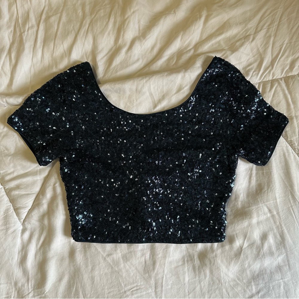 Navy Sequin Crop Top